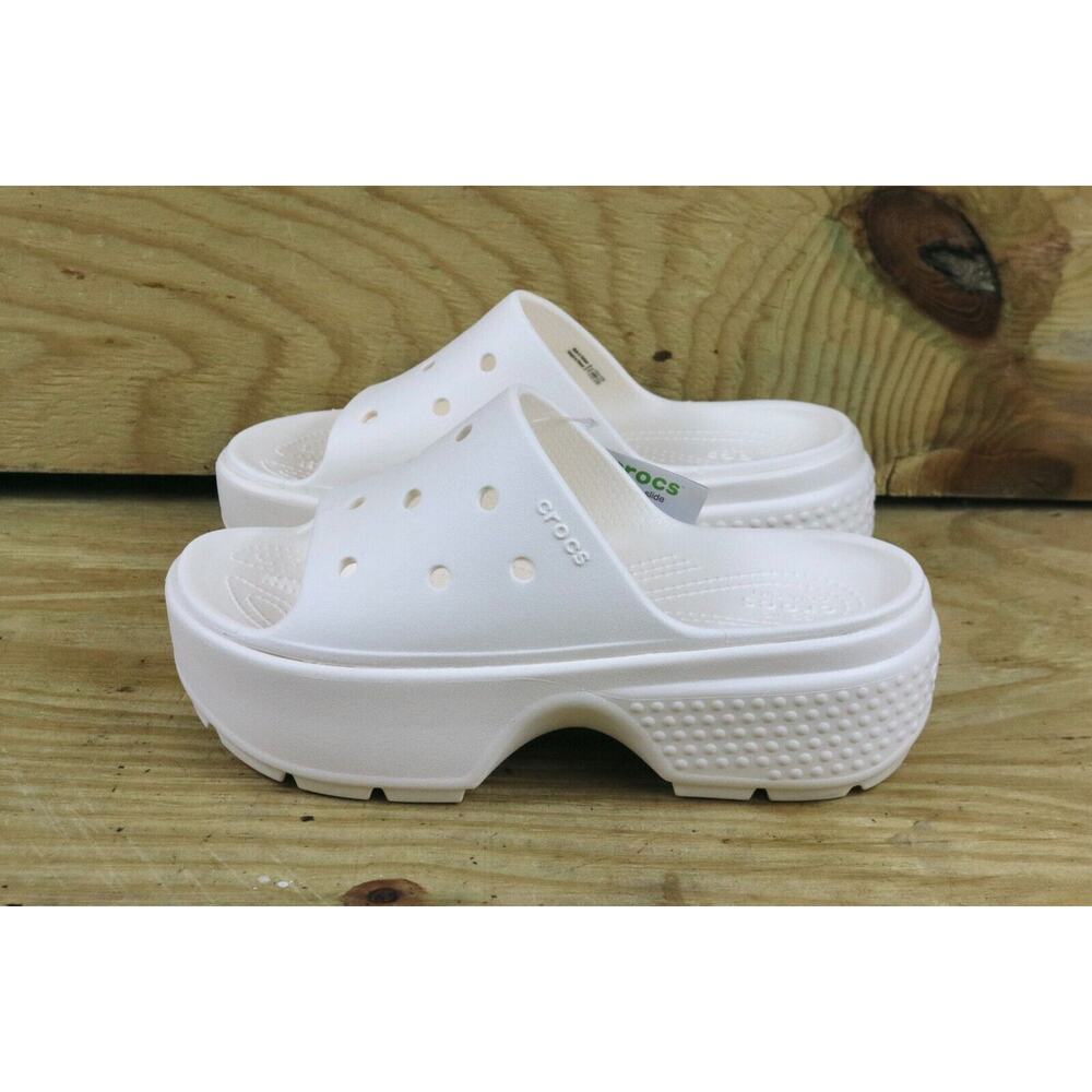 New Crocs Sandals Womens 8 Stomp Slide White Platform Slip On Shoes